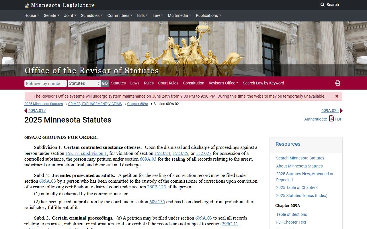 Minnesota expungement grounds statute.