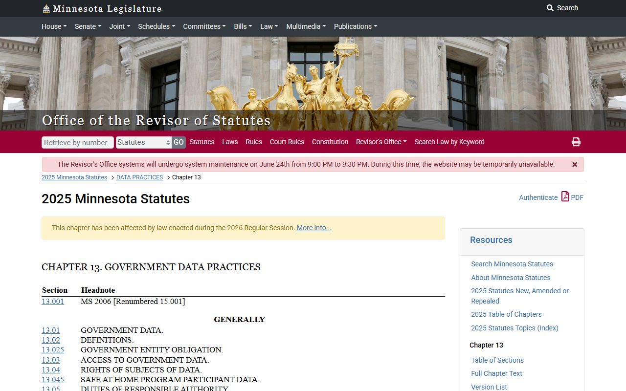Winona County court dockets Minnesota Government Data Practices Act chapter
