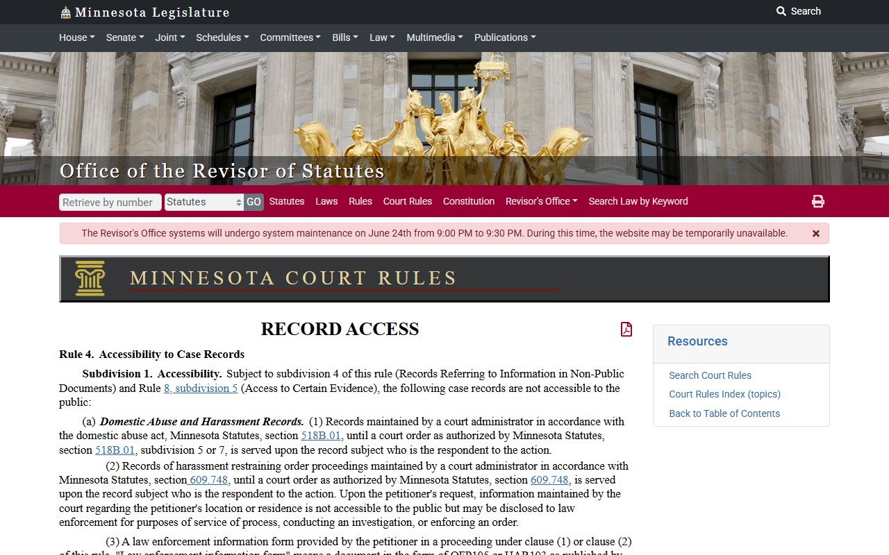 Winona County court records Minnesota Rules of Public Access Rule 4