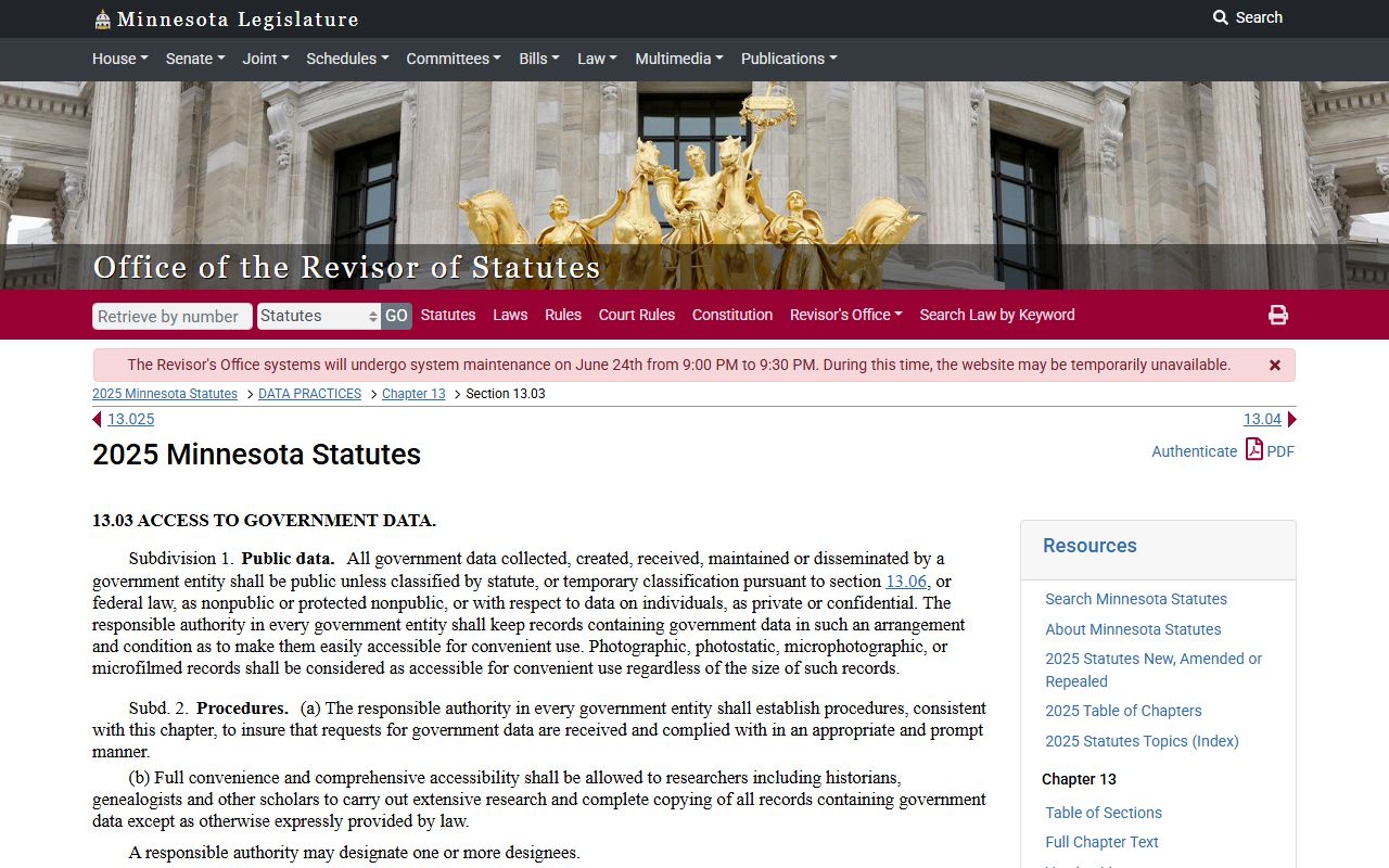 Winona County court records Minnesota public access to government data statute