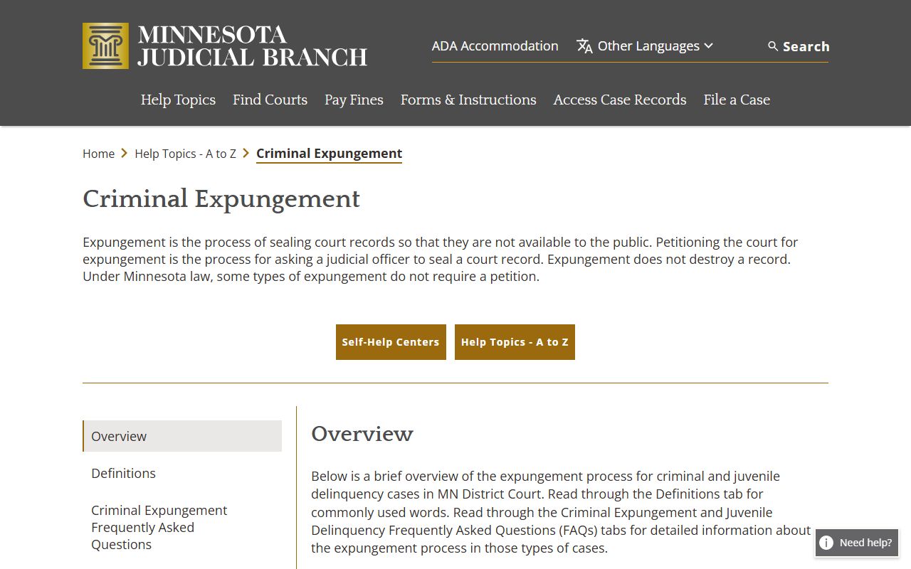 Winona County criminal court records Minnesota criminal expungement help topic