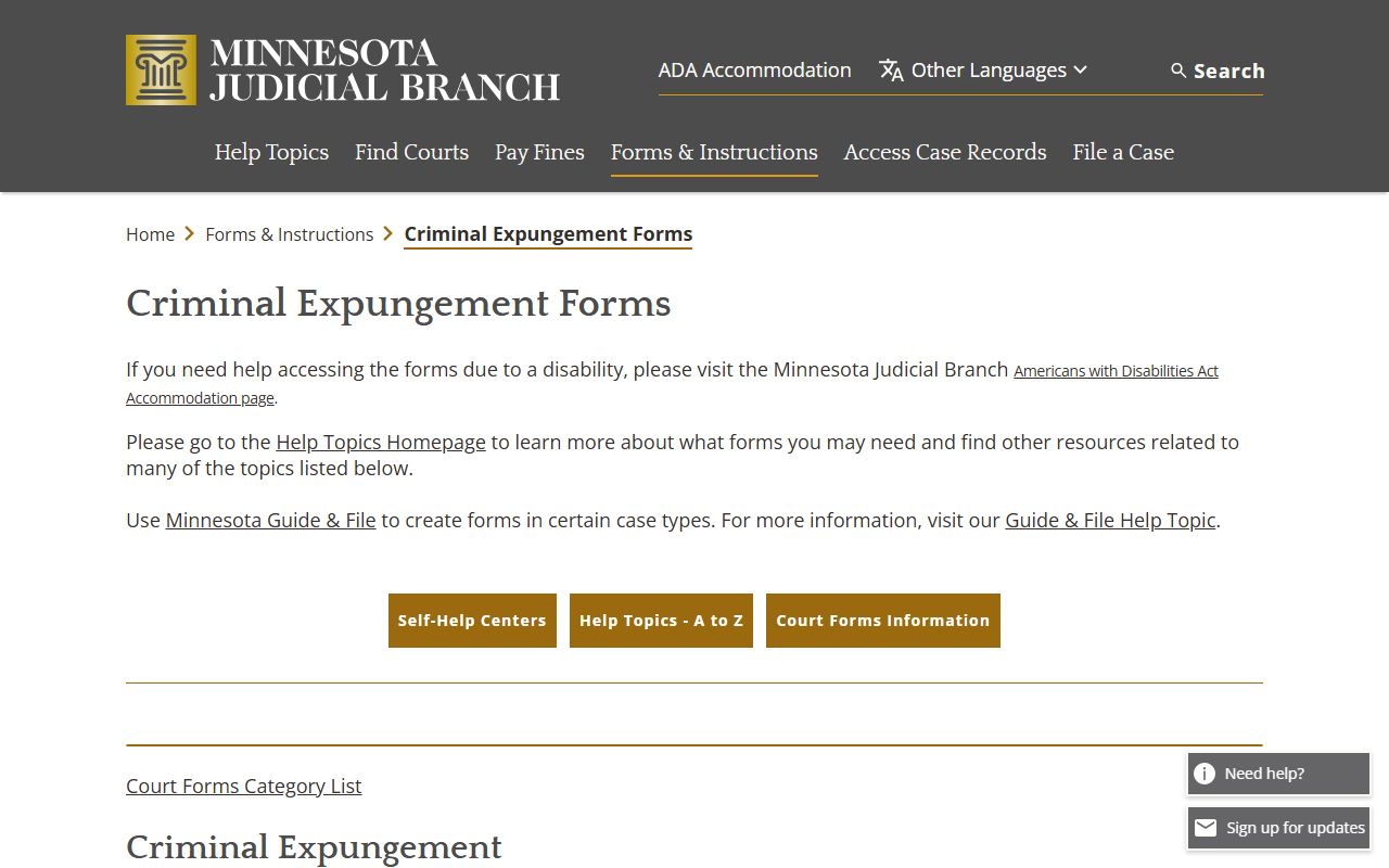 Winona County criminal court records official criminal expungement forms page