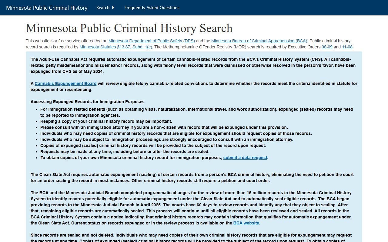 Winona County criminal court records Minnesota BCA public criminal history search