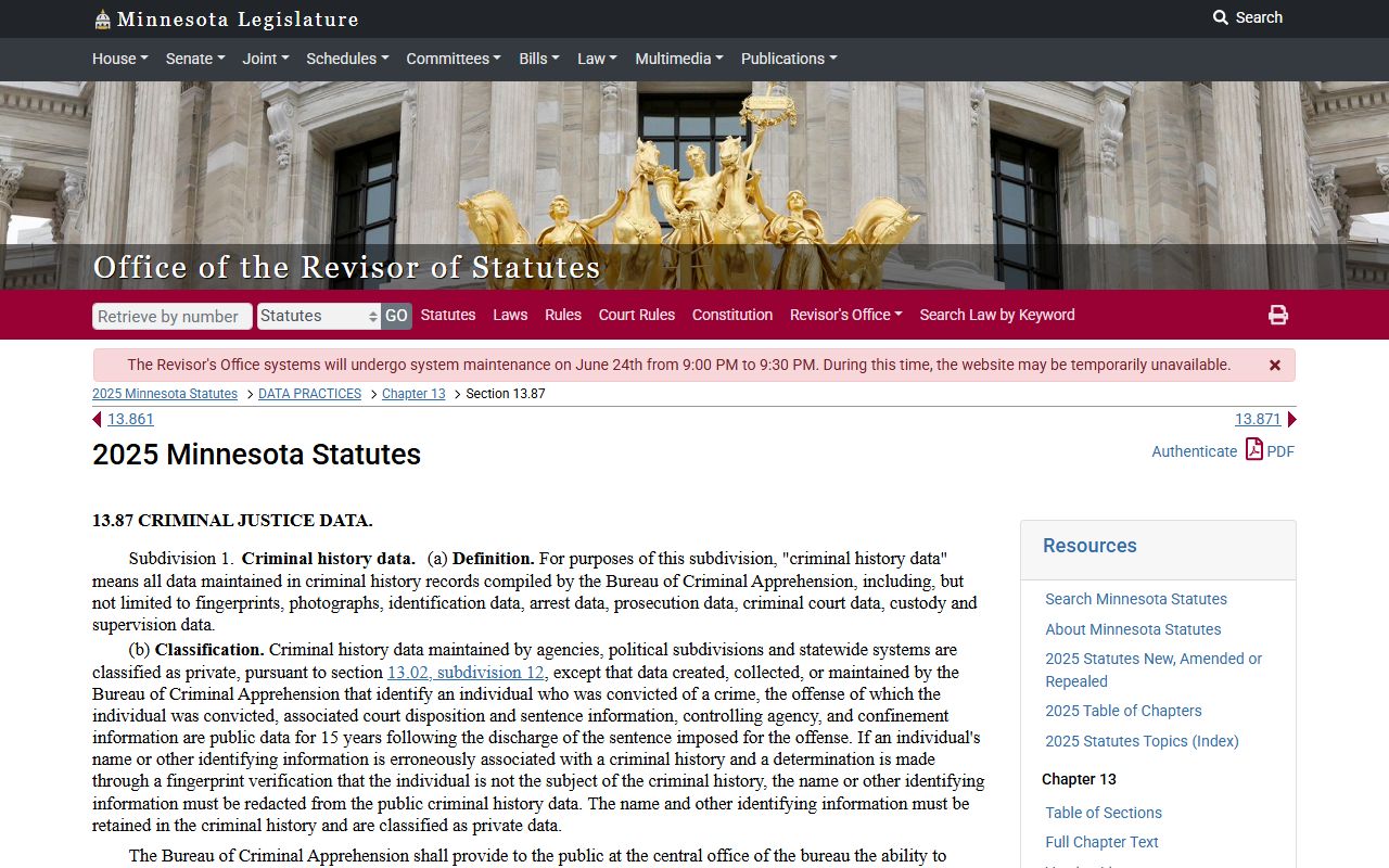 Winona County criminal court records Minnesota criminal history data statute