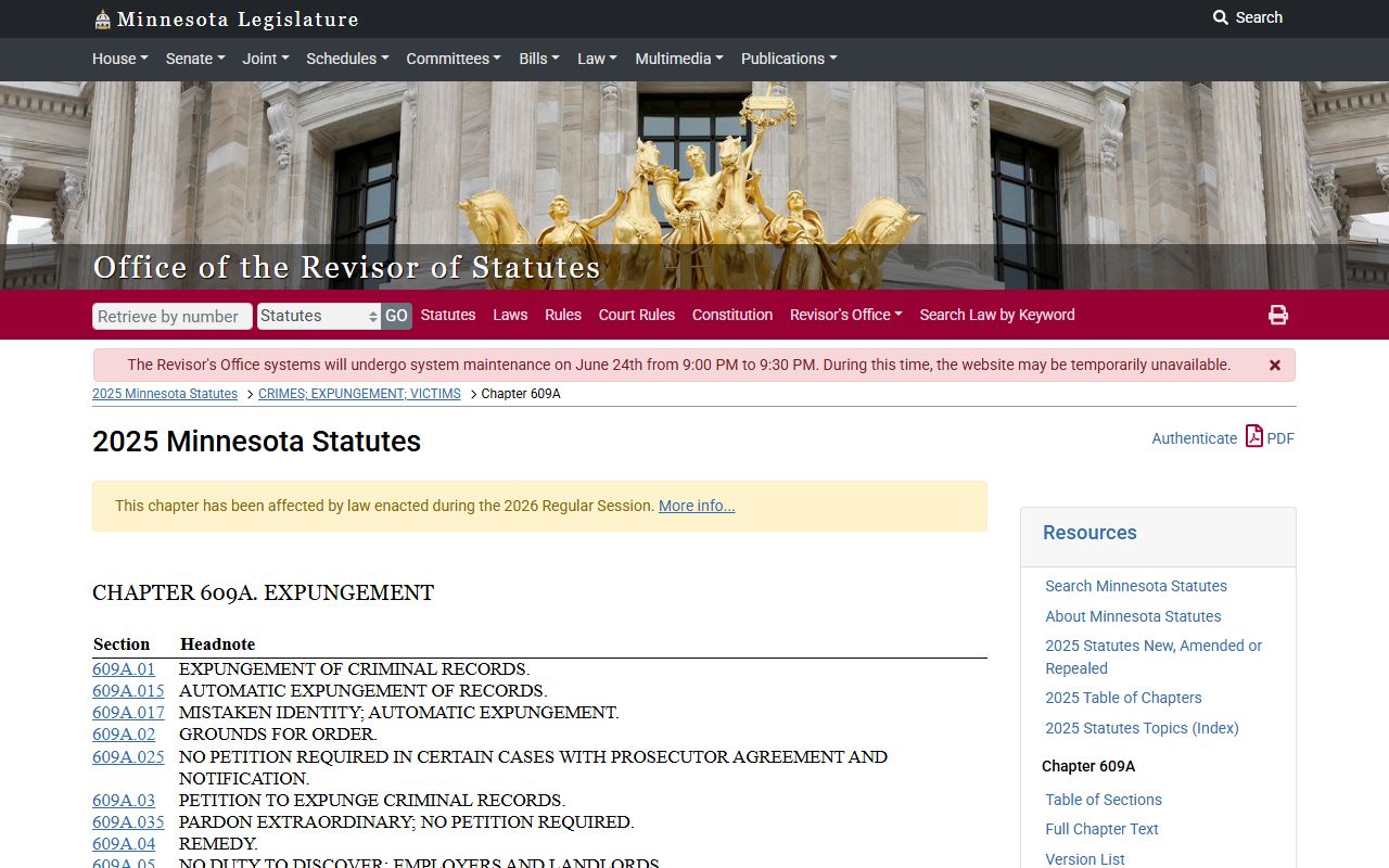 Winona County criminal court records Minnesota expungement chapter