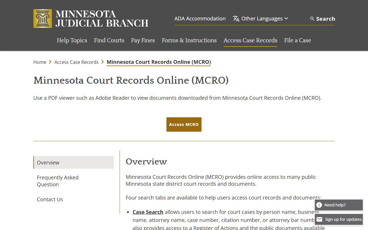 Winona County court records MCRO overview