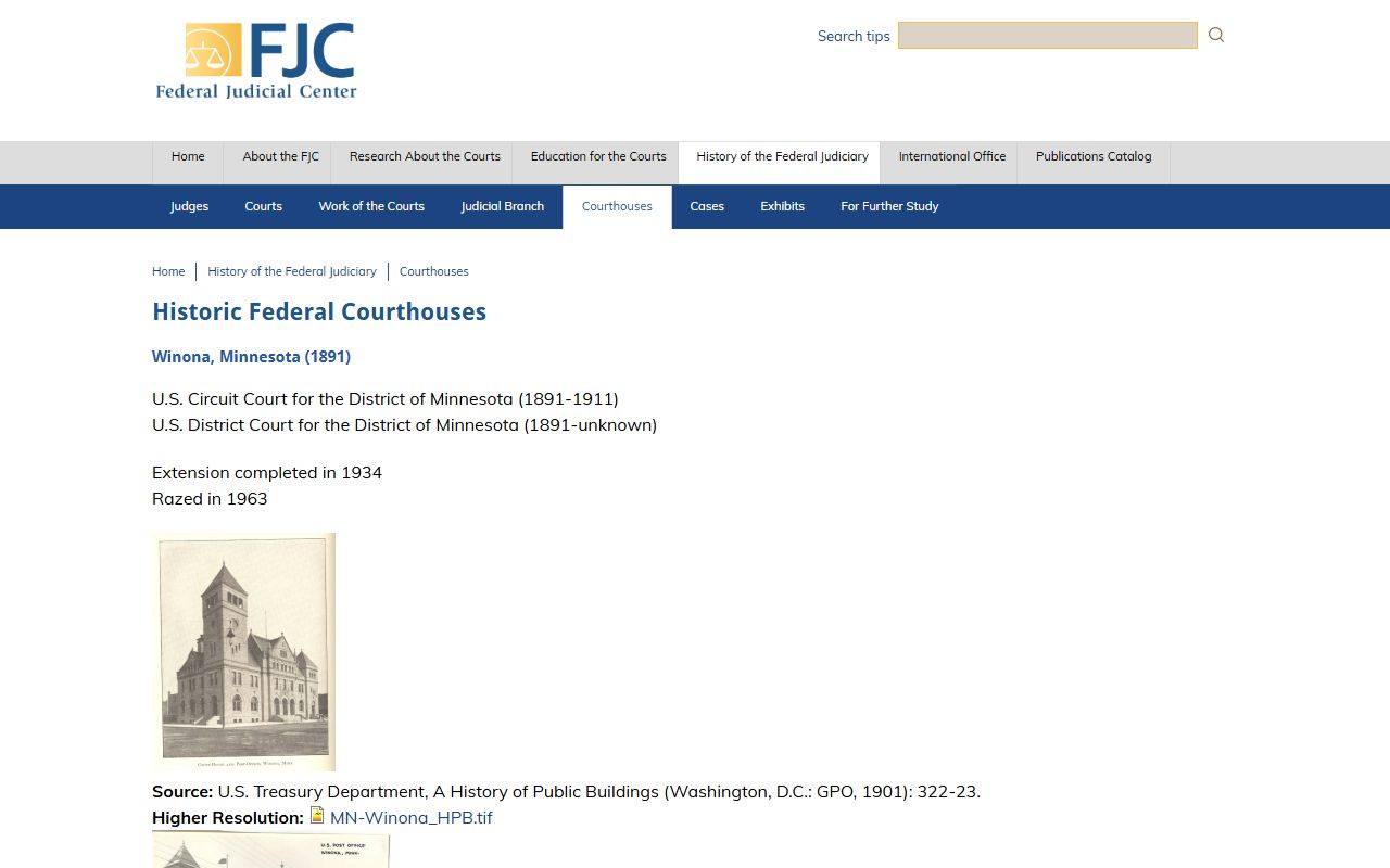 Winona County court records federal courthouse history