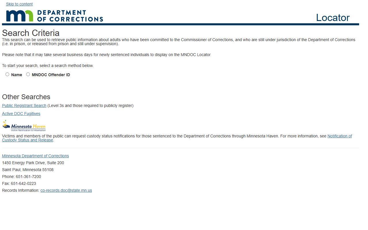 Minnesota DOC public offender locator.